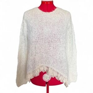 Simply Natural Cream Suri Alpaca Wool Lace Trim Sweater XL Made in Peru Boho